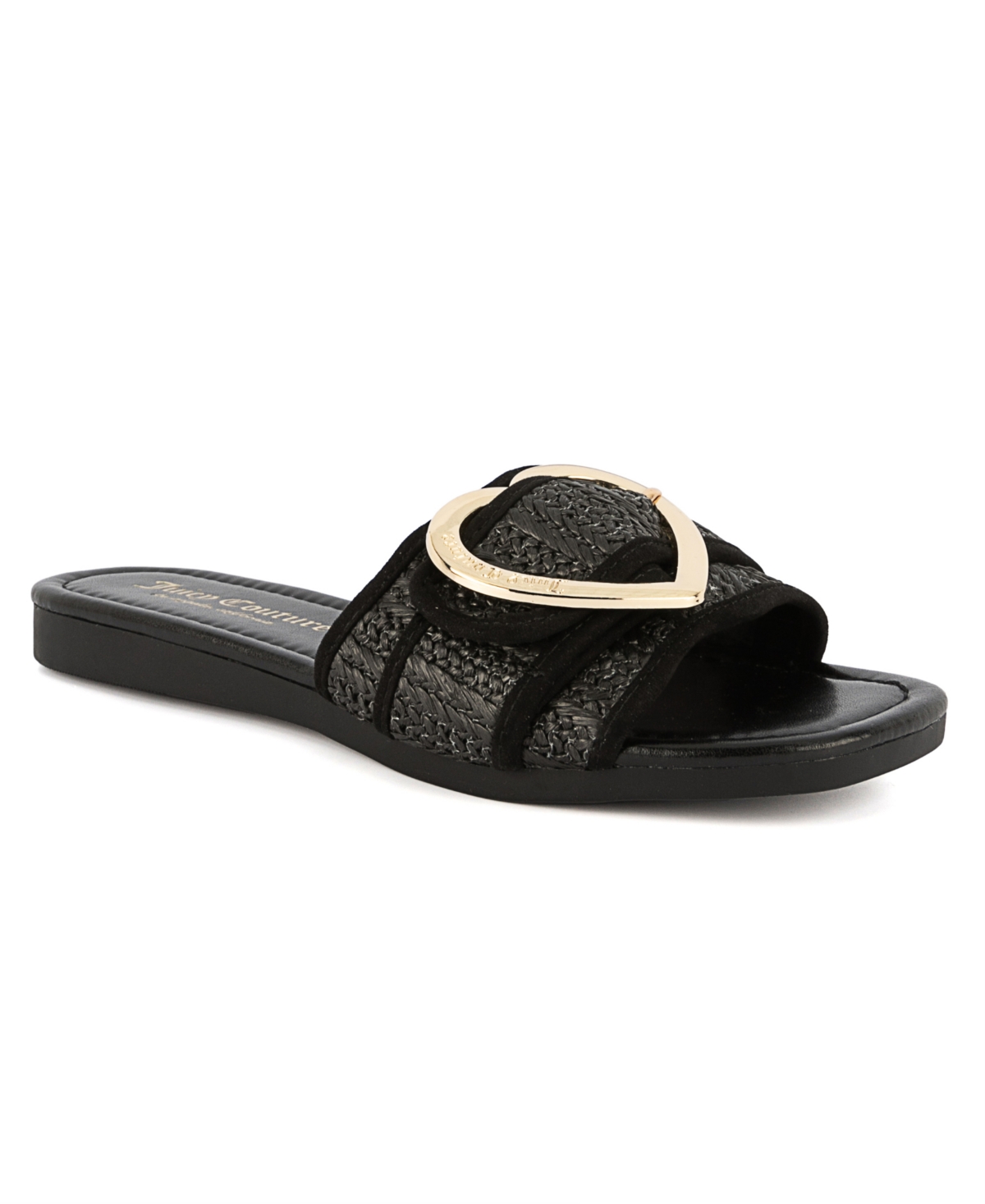 Women's Zapphire Heart Buckle Slide Flat Sandals - Black