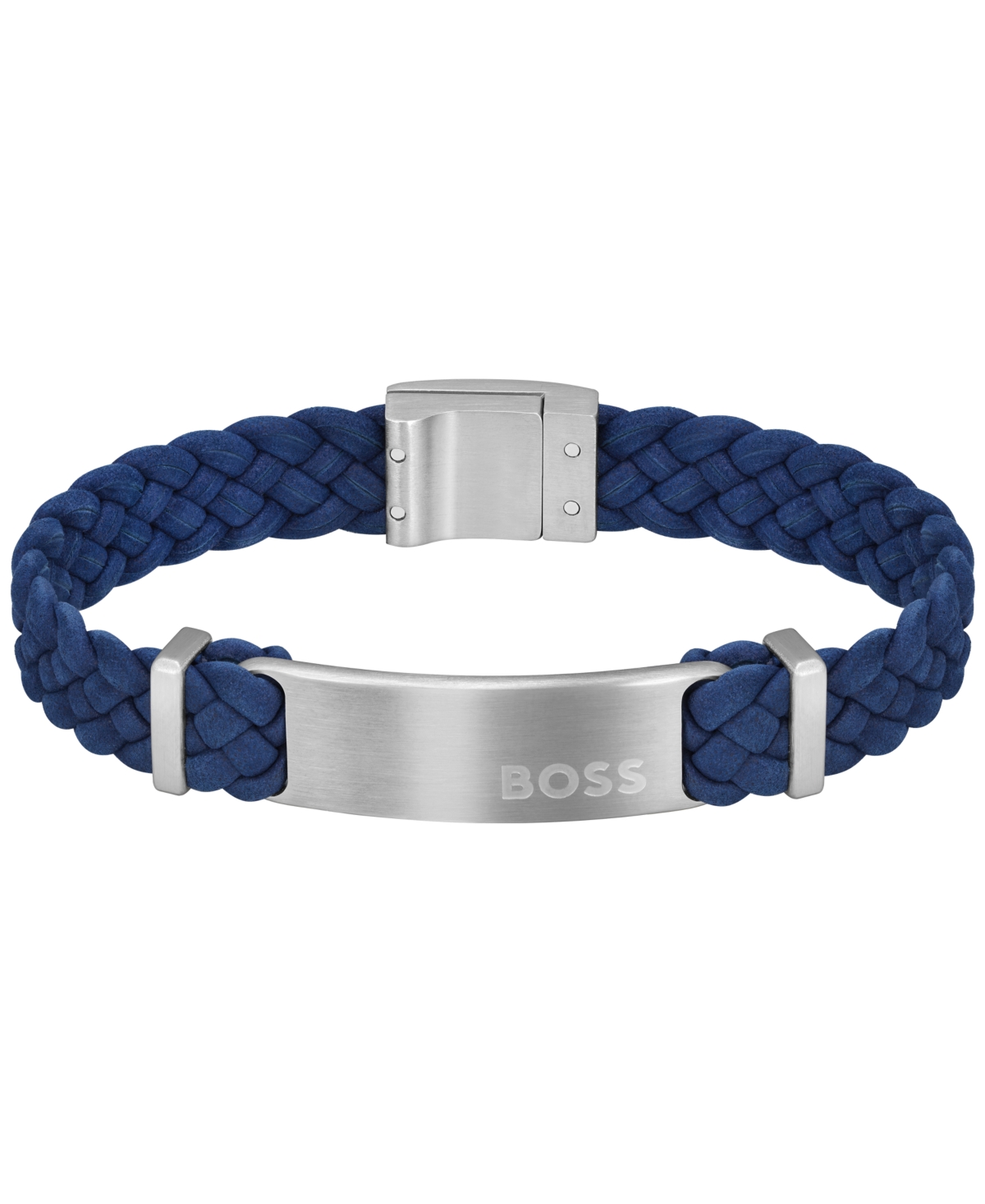 Men's Dylan Stainless Steel Navy Leather Bracelet - Blue