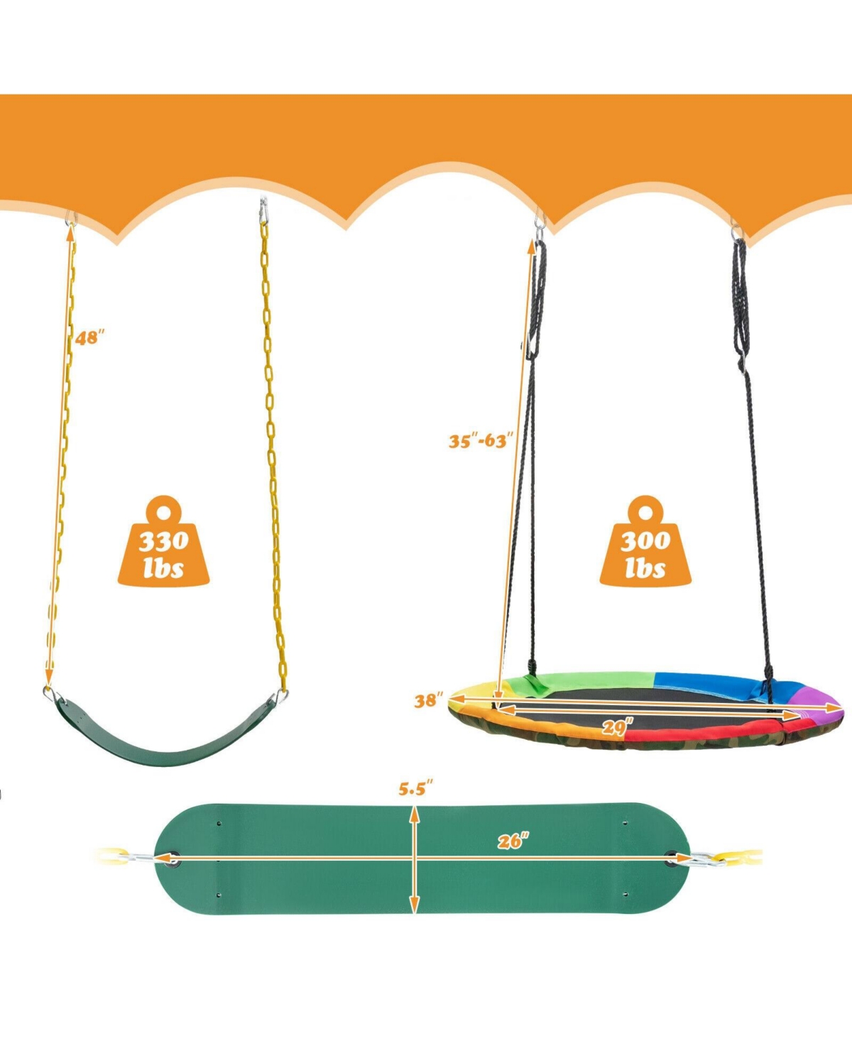 2-Pack Swing Set Swing Seat Replacement and Saucer Tree Swing (Without Stand)