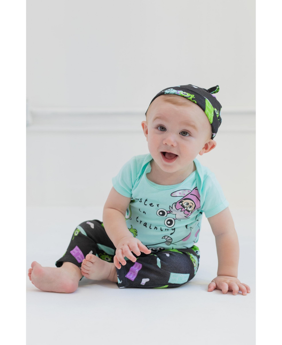 Disney Pixar Monsters Inc. Sully Boo Mike Boys Bodysuit Pants and Hat 3 Piece Outfit Infant -/ blue
