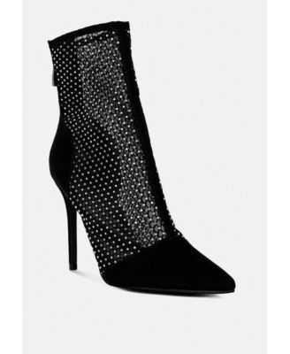 Womens jazz rhinestone embellished mesh stiletto boots