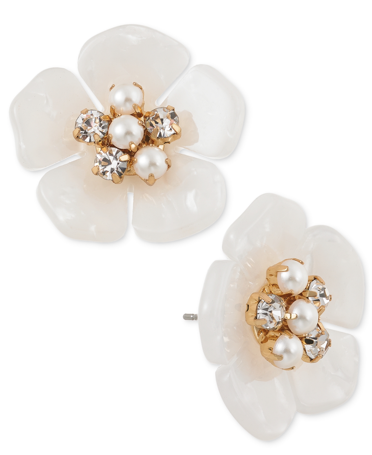 Shop On 34th Gold-tone Color Pave & Imitation Pearl Mother-of-pearl Flower Stud Earrings, Created For Macy's In White