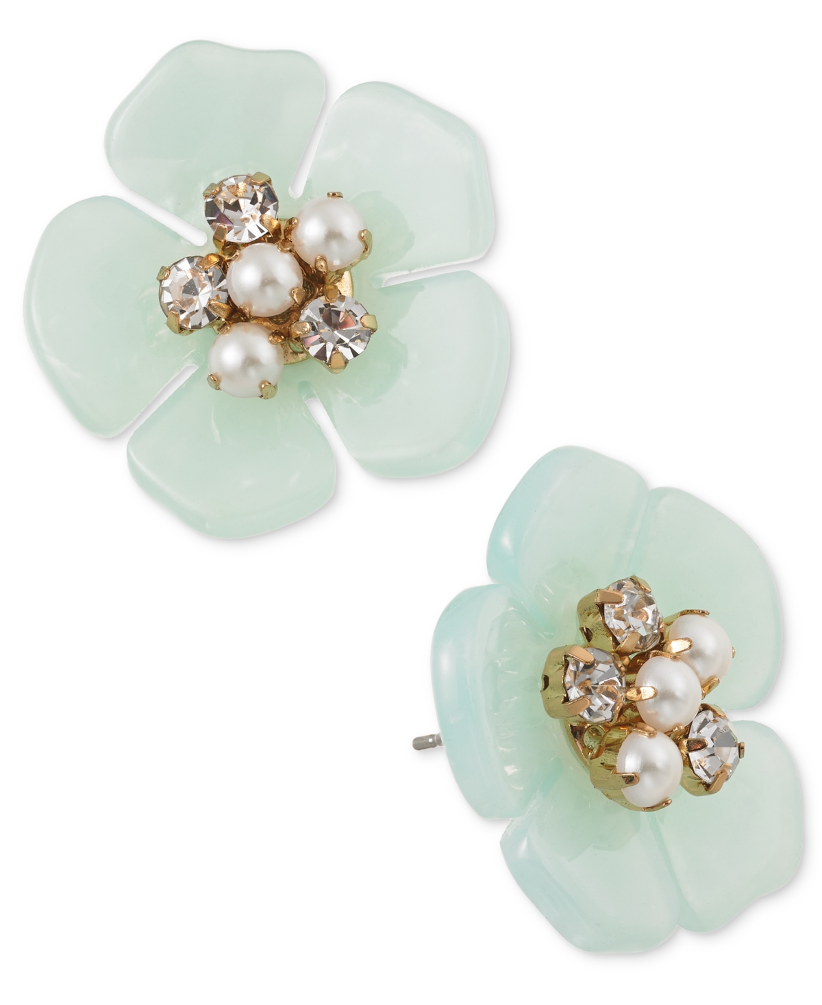 Shop On 34th Gold-tone Color Pave & Imitation Pearl Mother-of-pearl Flower Stud Earrings, Created For Macy's In Blue