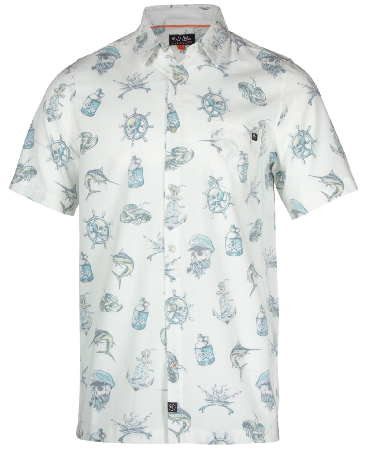 Salt Life Men's Tell No Tales Graphic Print Short-sleeve Button-up Shirt In Off White