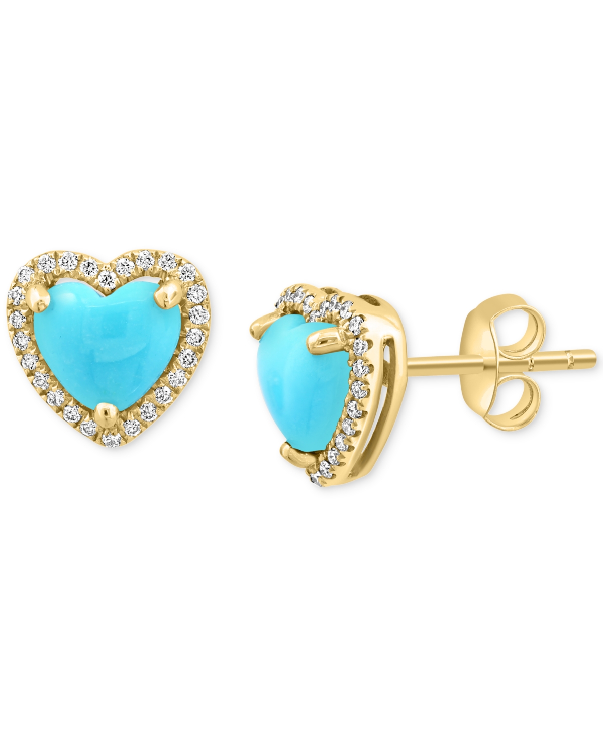 Effy Collection Effy Turquoise & Diamond (1/6 Ct. T.w.) Heart Halo Stud Earrings In 14k Gold In Yellow Gold