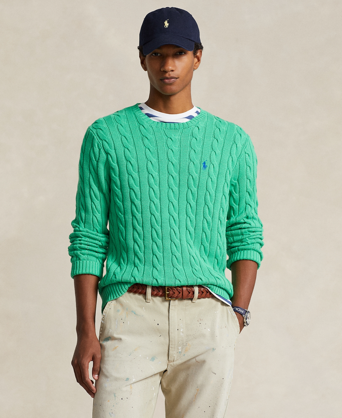 Shop Polo Ralph Lauren Men's Cable-knit Cotton Sweater In Classic Kelly