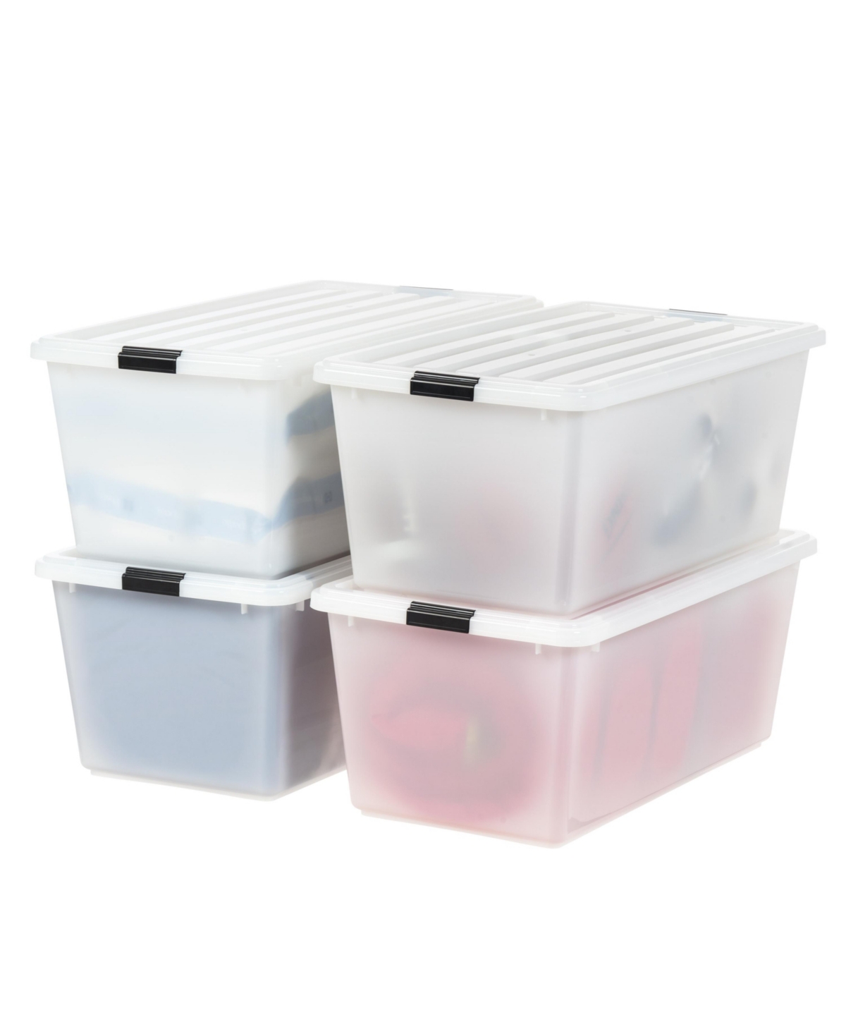 91 Quart Stackable Plastic Storage Bins with Lids and Latching Buckles, 4 Pack, Containers with Lids, Durable Nestable Closet, Garage, Totes,