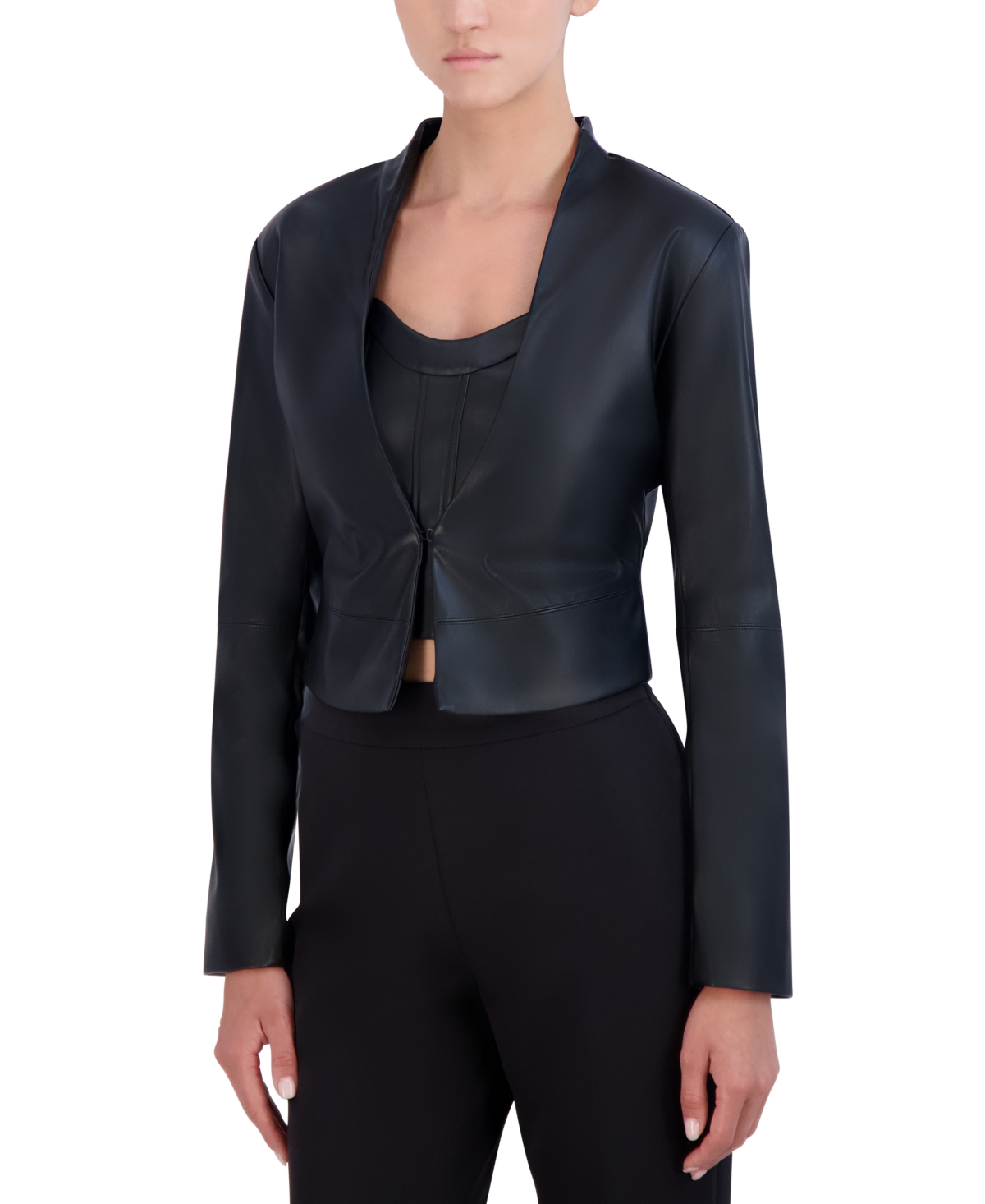 Shop Bcbg New York Women's Faux-leather Fitted Jacket In Onyx