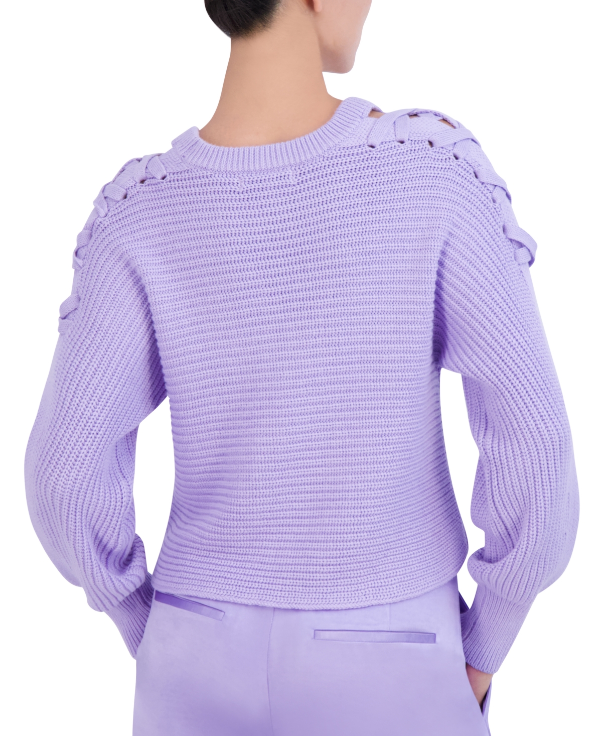 Shop Bcbg New York Women's Lace-up Shoulder Sweater In Lavender