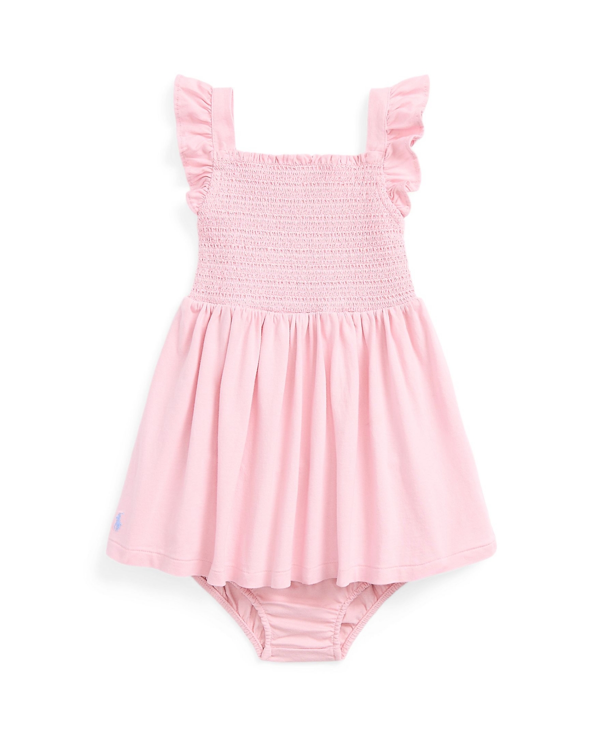 Shop Polo Ralph Lauren Baby Girls Smocked Cotton Jersey Dress And Bloomer Set In Garden Pink With Blue Hyacinth