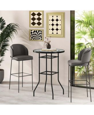 38'' Patio Round Counter Height Bar Table withTempered Glass Tabletop Poolside