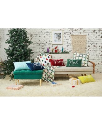 "Noel" Green Velvet Beaded 100% Cotton Mini Christmas Accent Pillow