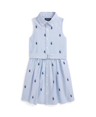 폴로 랄프로렌 Polo Ralph Lauren Toddler and Little Girls Belted Polo Pony Oxford Sleeveless Shirtdress,Blue Hyacinth
