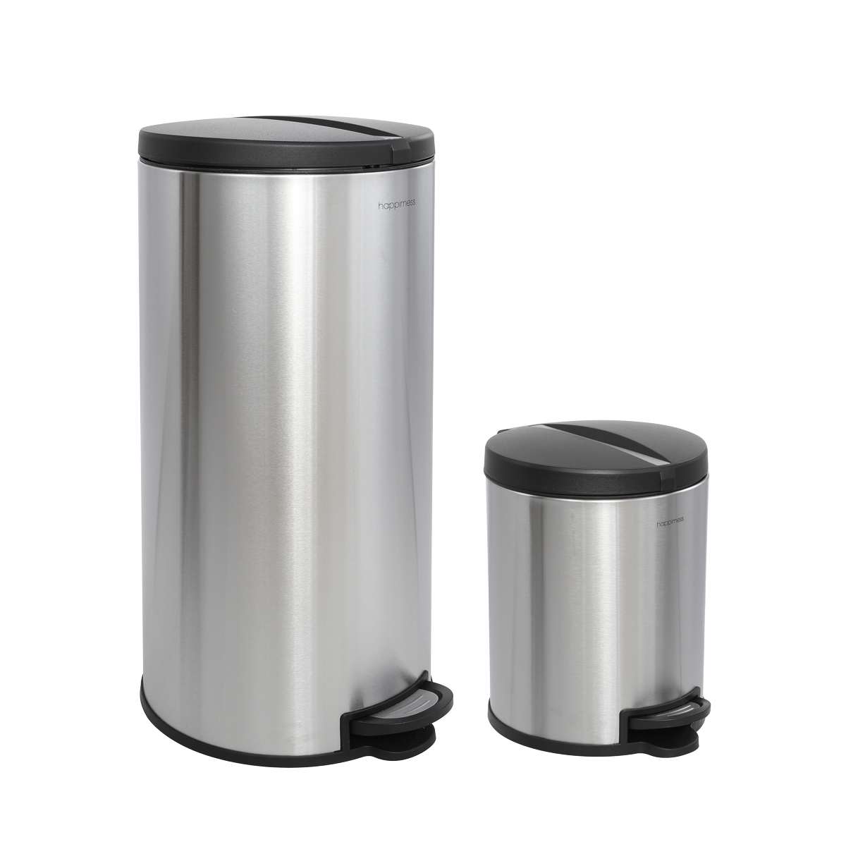 Oscar Round Step-Open Trash Can with Mini Trash Can - Silver