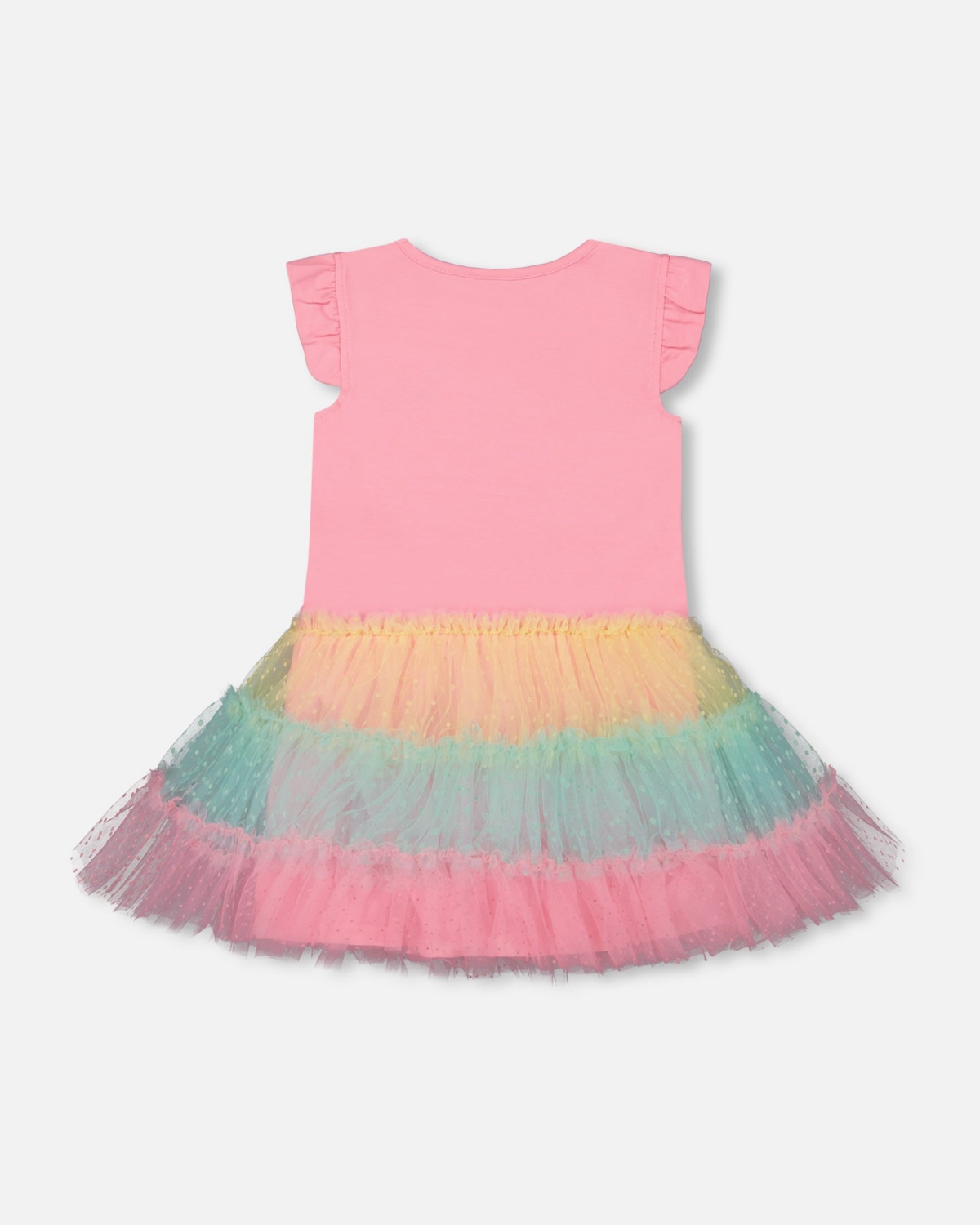 Baby Girl Short Sleeve Dress With Tulle Skirt- Infant - Bubble gum pink