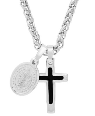 Men's Cross & St. Benedict Pendant Necklace, 24"