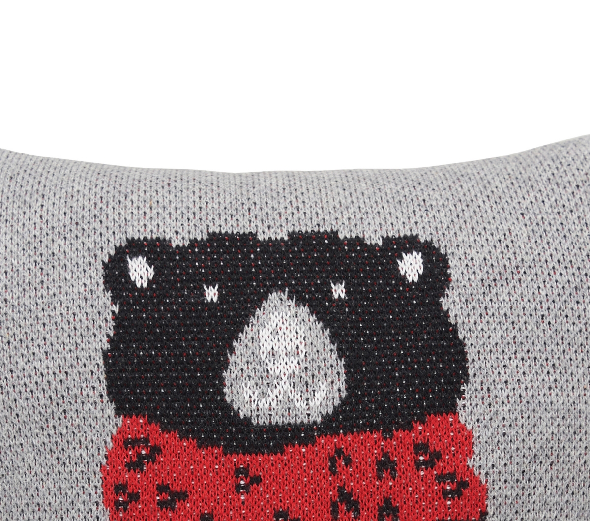 10" x 10" Winter Black Bear Wearing Red Scarf on Gray Background Cotton Knit Petite Accent Throw Pillow