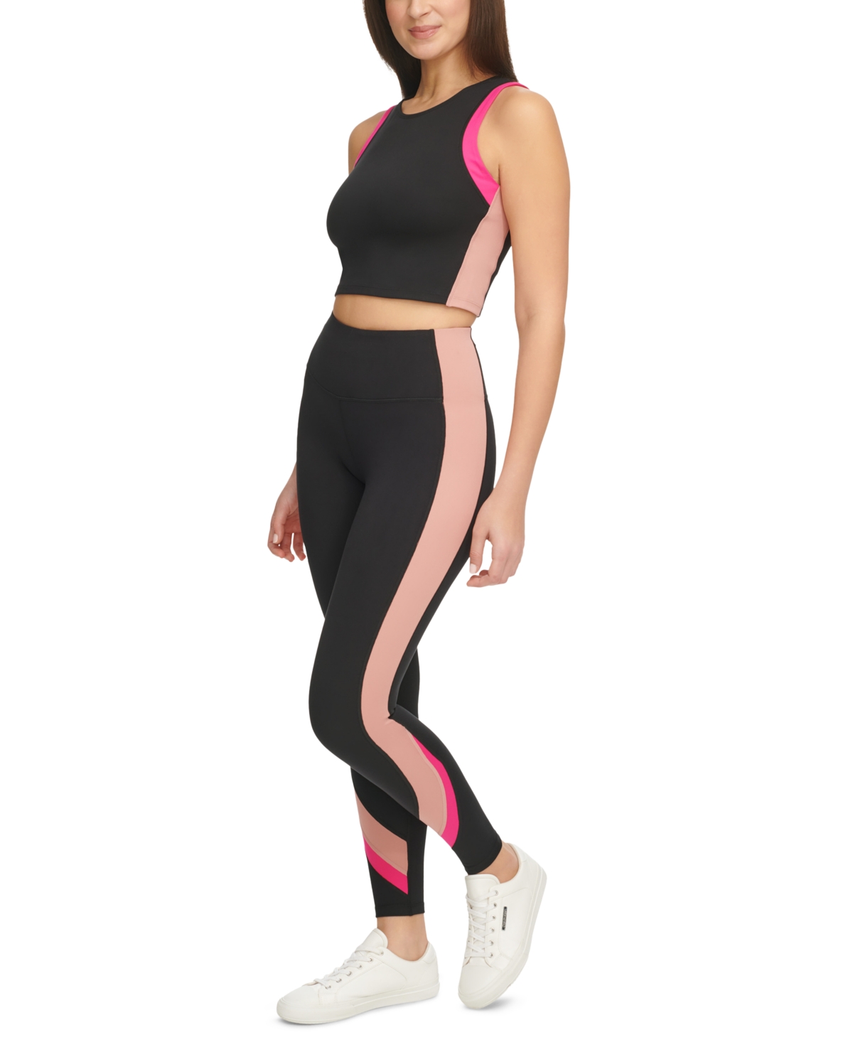 Shop Calvin Klein Women's High-rise Colorblocked 7/8 Leggings In Black,ash Rose,electric Pink