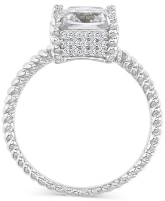 Cubic Zirconia Cushion-Cut Solitaire Twist Rope Engagement Ring