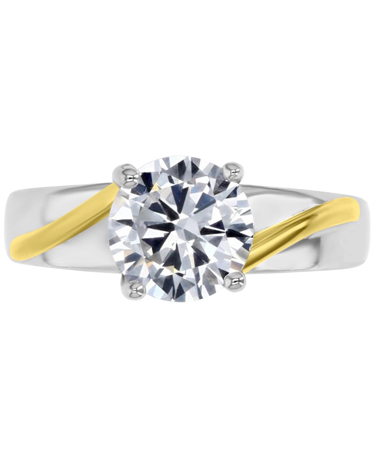 Shop Macy's Cubic Zirconia Twist Style Engagement Ring In Sterling Silver & 14k Gold-plate In Gold Over Silver