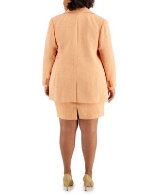 Shop Tahari Asl Plus Size Summer Tweed Boyfriend Blazer Pencil Skirt In Salmon