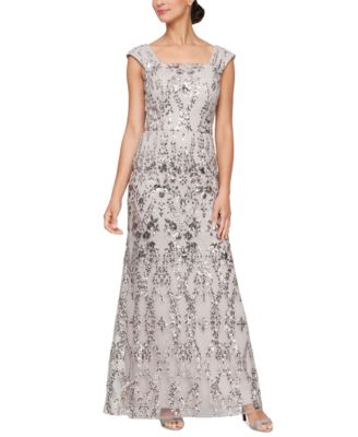 Alex Evenings Abito Lungo Petite In Pizzo Con Vita Impero – Blu Navy Con Paillettes, Taglia 12P