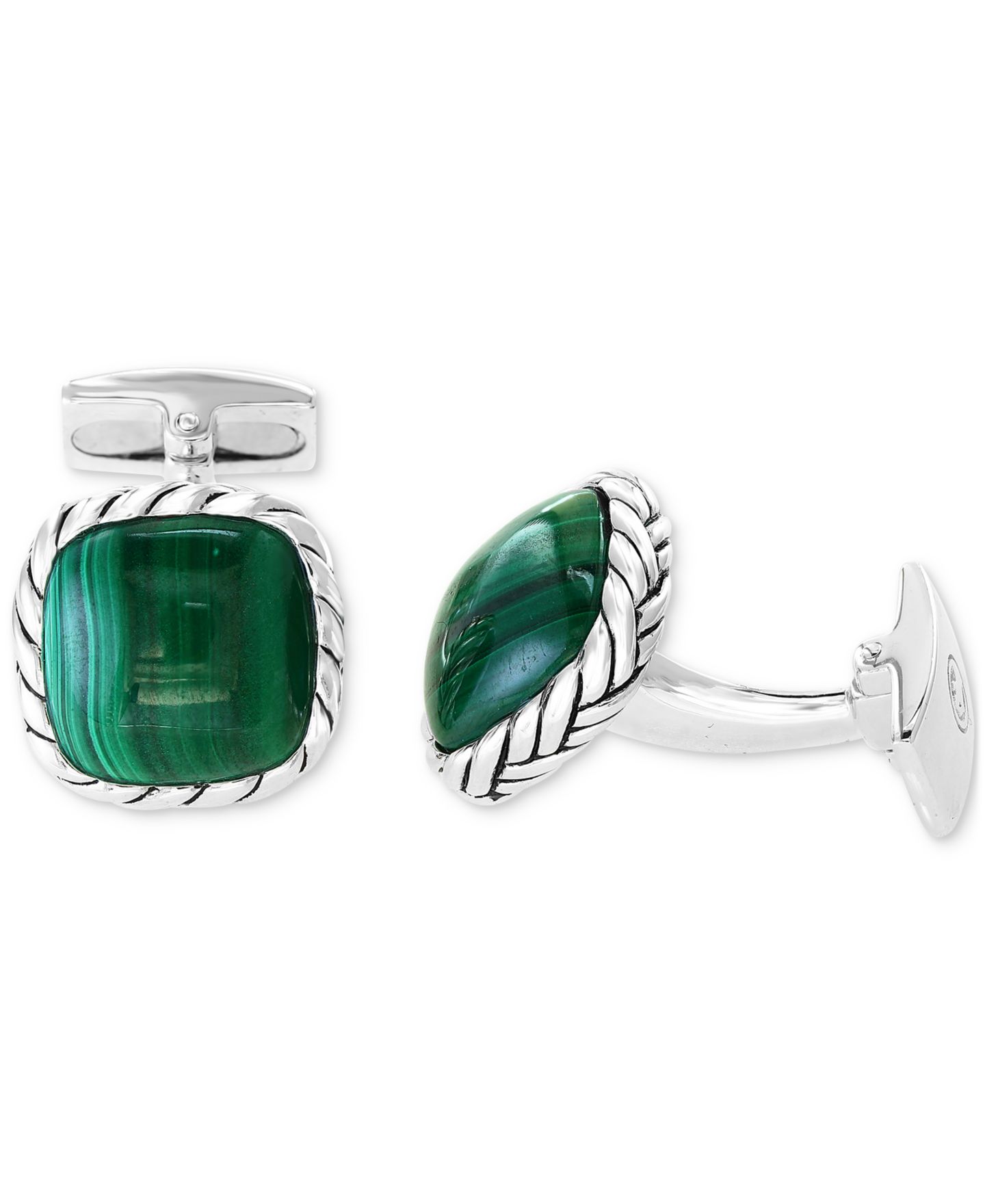 Мужские запонки EFFY Collection Malachite Rope Framed Cufflinks in Sterling Silver — фото 1