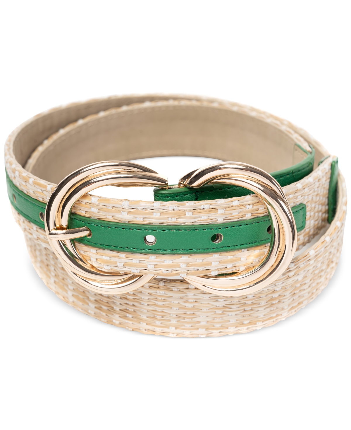 Women's Mixed-Media Double-Buckle Belt, Created for Macy's - Green