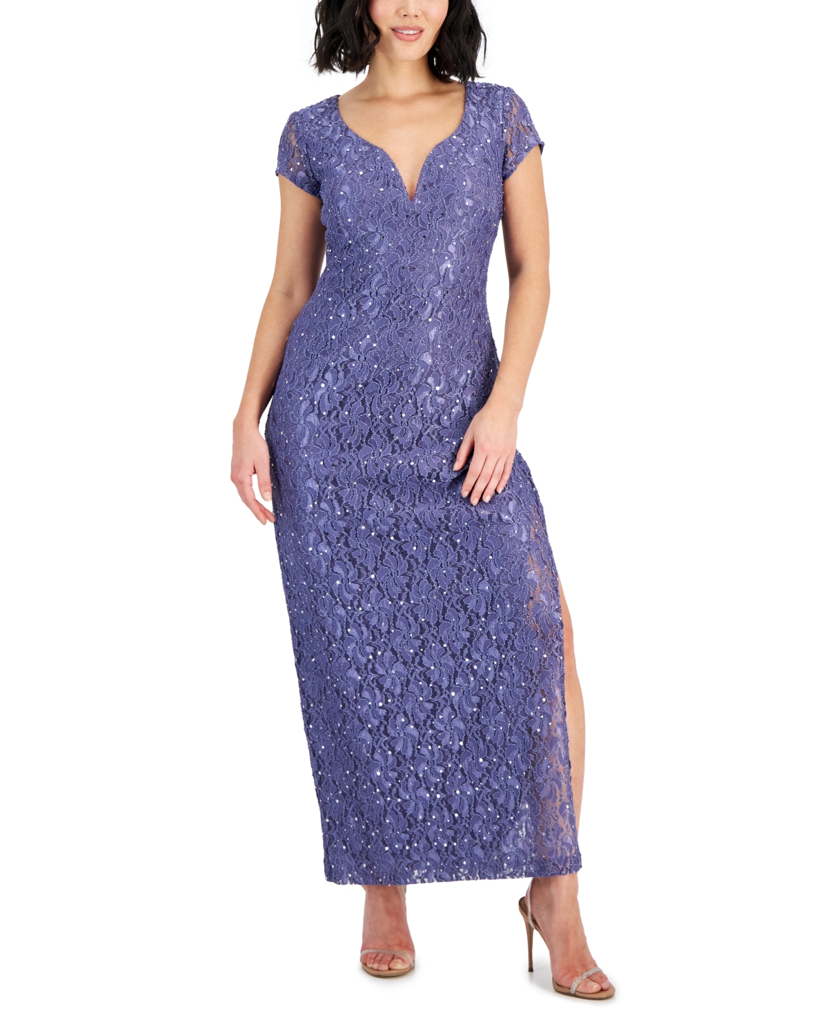 Connected Petite Lace Wired V-neck Maxi Dress In Dark Lavendar