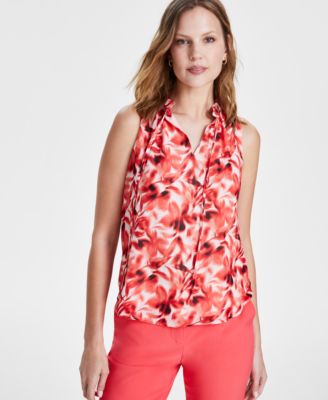 Anne Klein - Women's Ruffled Tie-Neck Floral-Print Top
