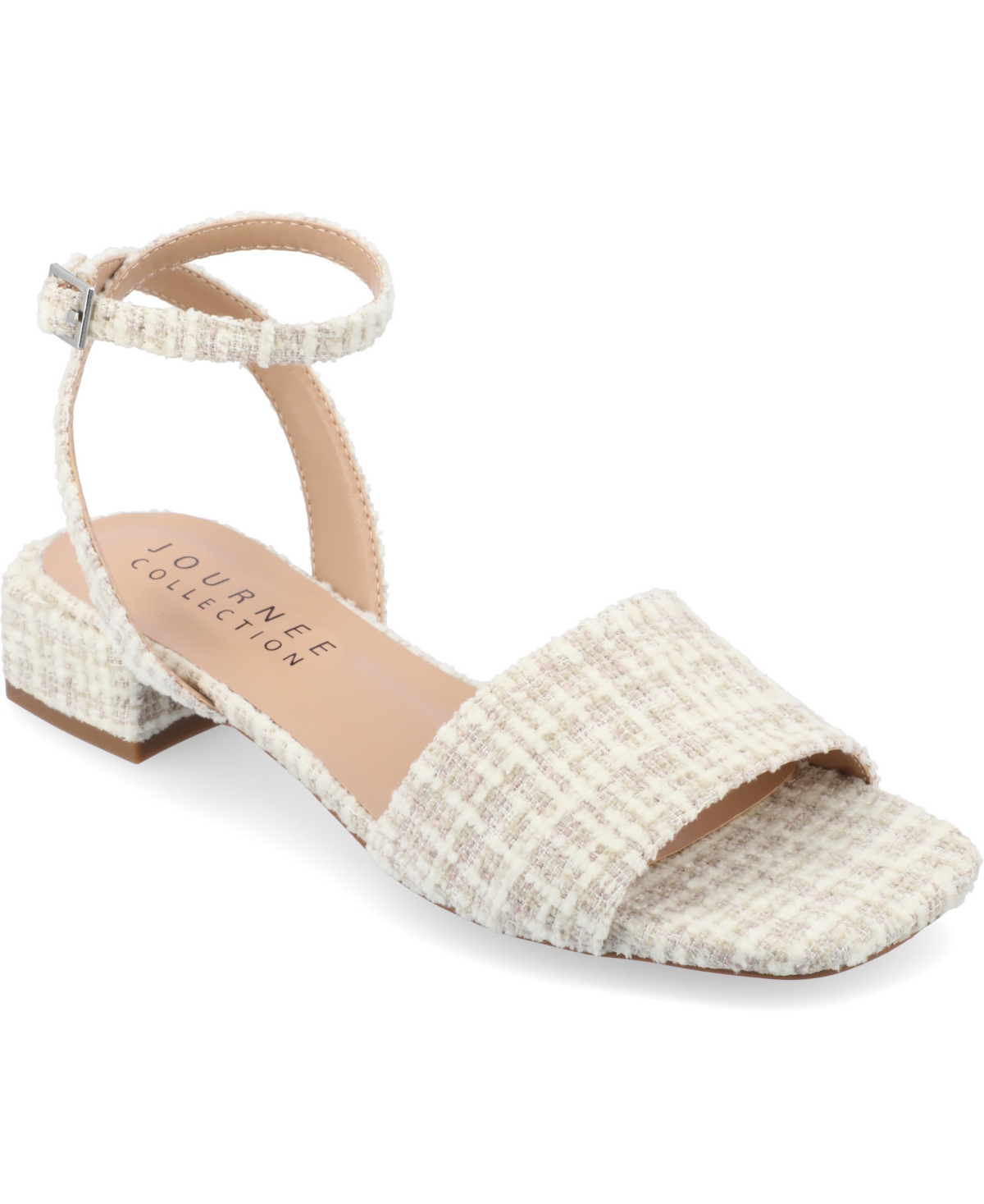 JOURNEE COLLECTION WOMEN'S ADLEEY ANKLE STRAP TWEED BLOCK HEEL SANDALS 