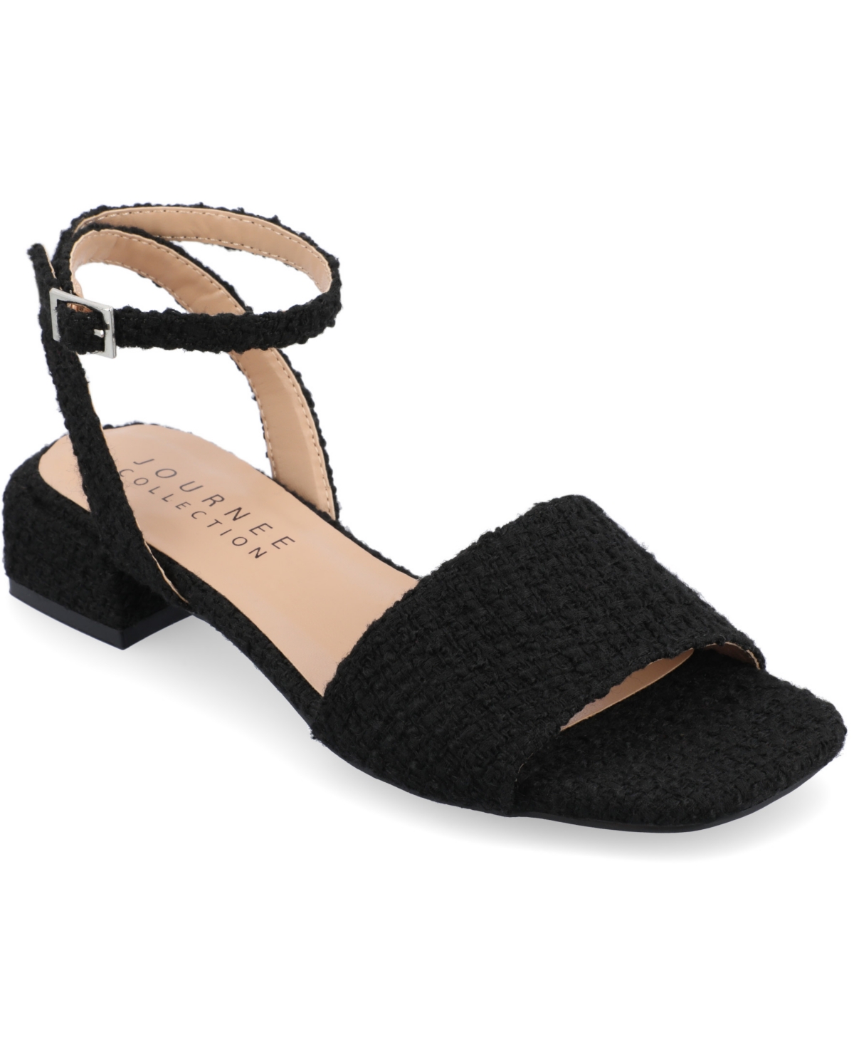 Journee Collection Women's Adleey Ankle Strap Tweed Block Heel Sandals In Black