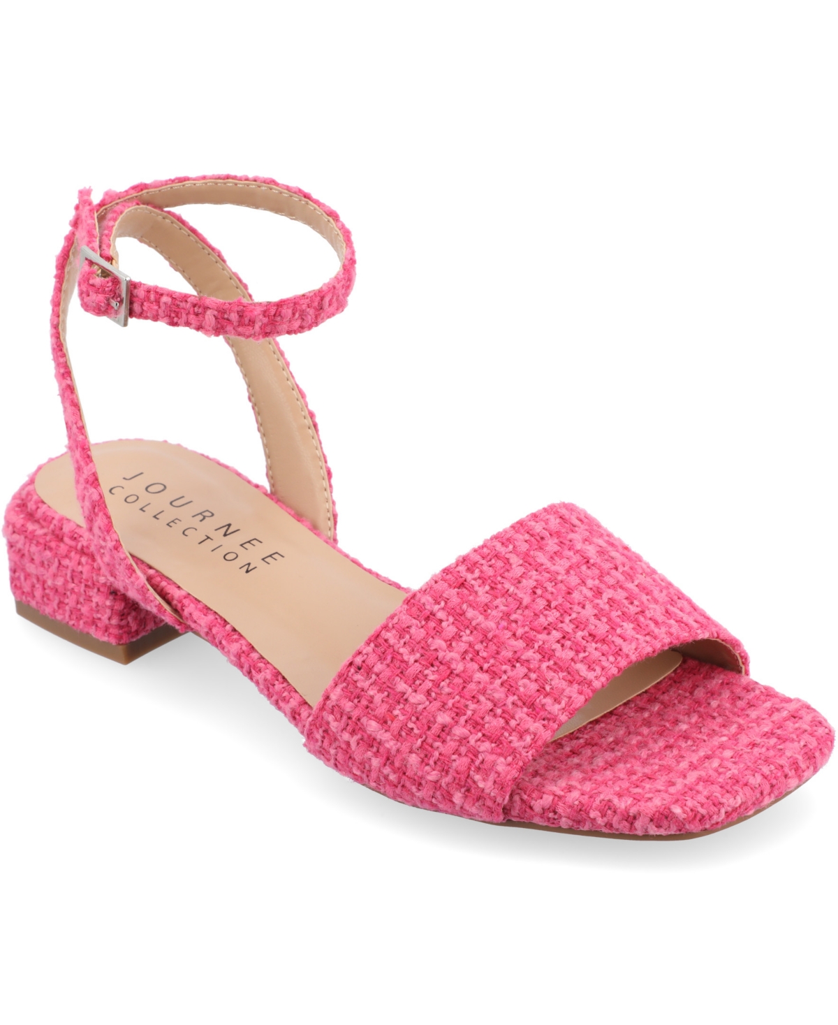 Shop Journee Collection Women's Adleey Ankle Strap Tweed Block Heel Sandals In Pink