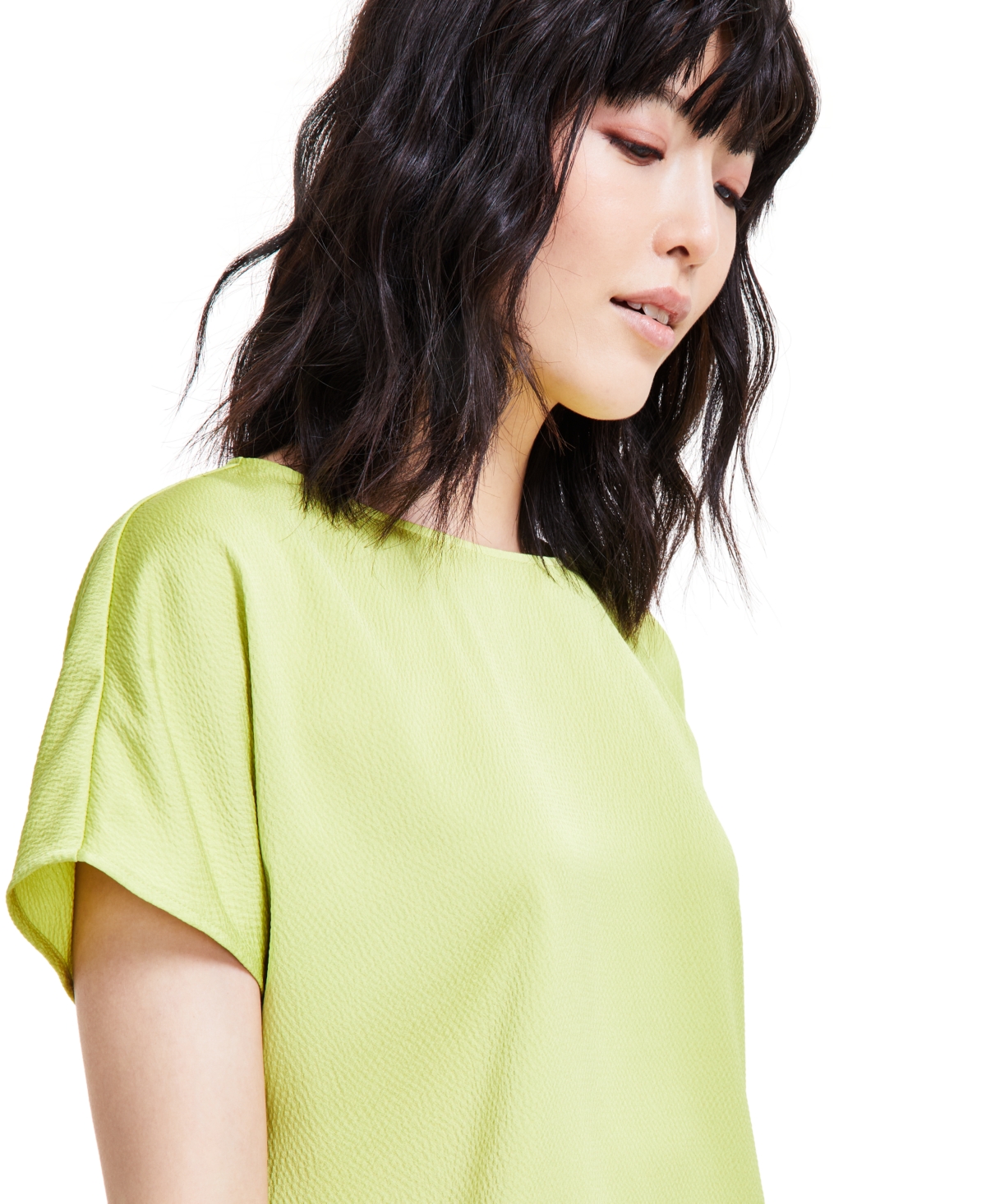 Anne Klein Petite Textured Dolman-Sleeve Boat-Neck Top