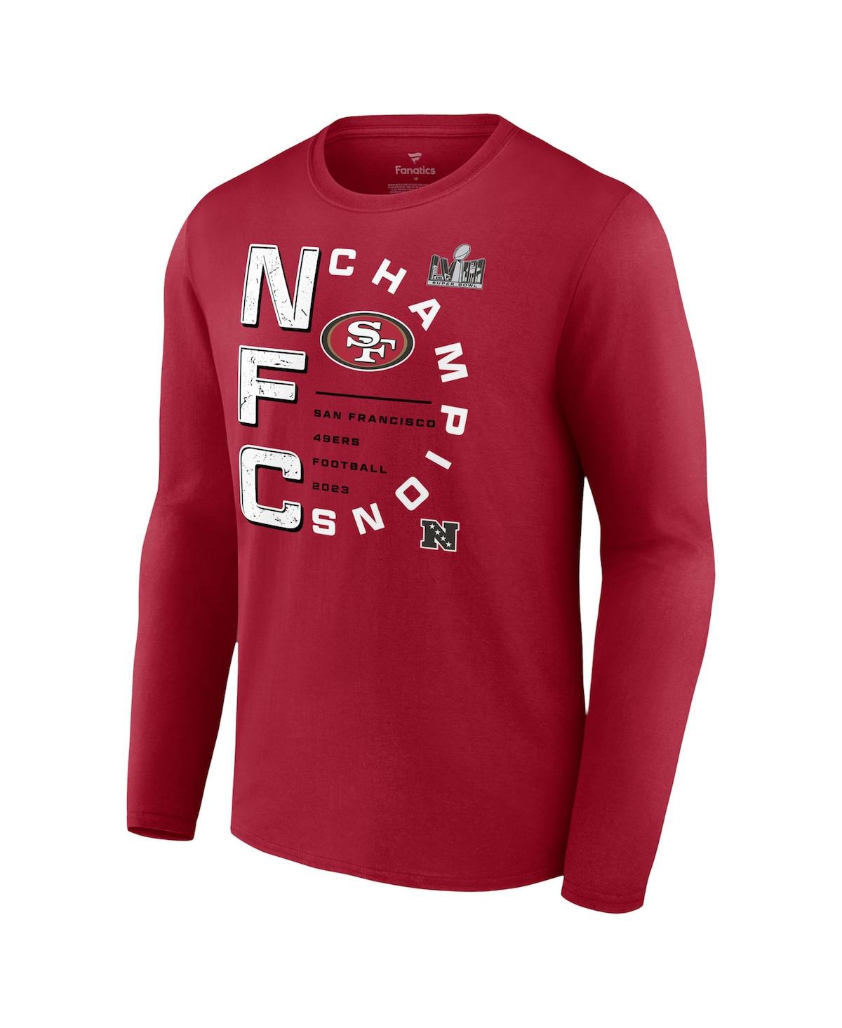 Shop Fanatics Men's  Scarlet San Francisco 49ers 2023 Nfc Champions Right Side Draw Long Sleeve T-shirt