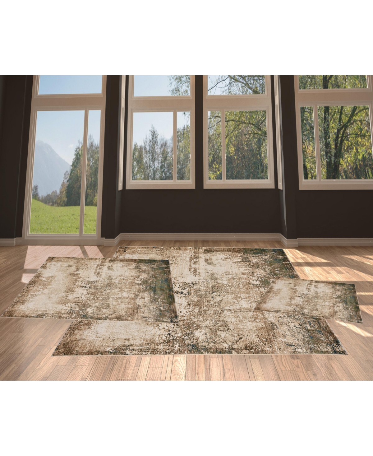 Shop Km Home Axis Abstract 3'3" X 4'10", 5'1" X 7'5", 8' X 10' Area Rug Set, 3 Piece In Tan,multi