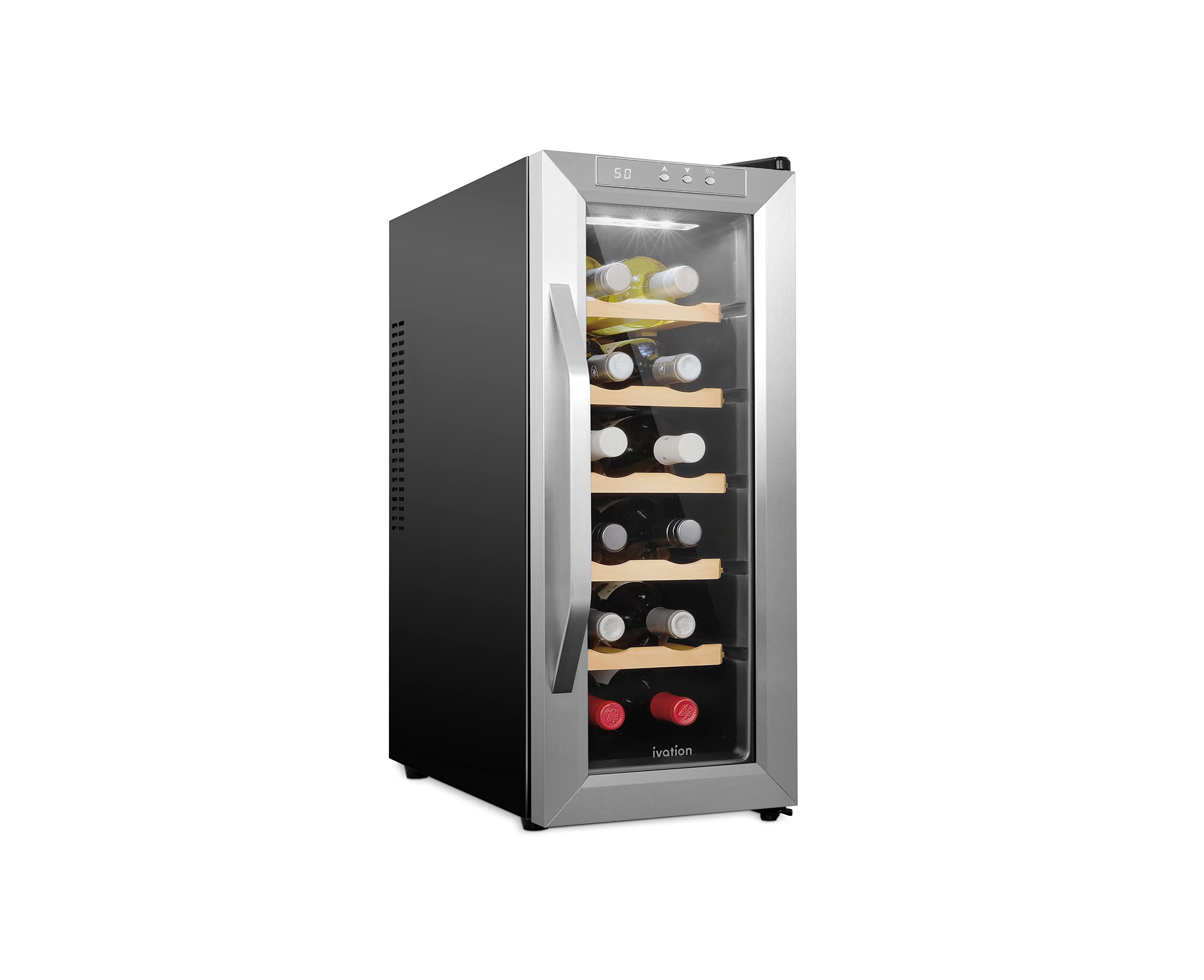 Ivation 12-Bottle Freestanding Thermoelectric Wine Cooler - Stainless Steel