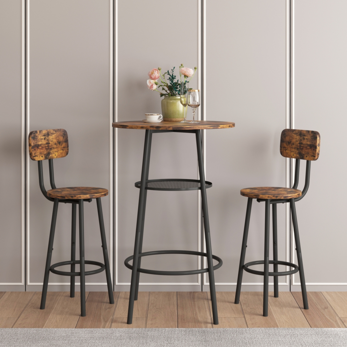 Streamdale Furniture Bar Table, Equipped With 2 Bar Stools, With Backrest And Partition
