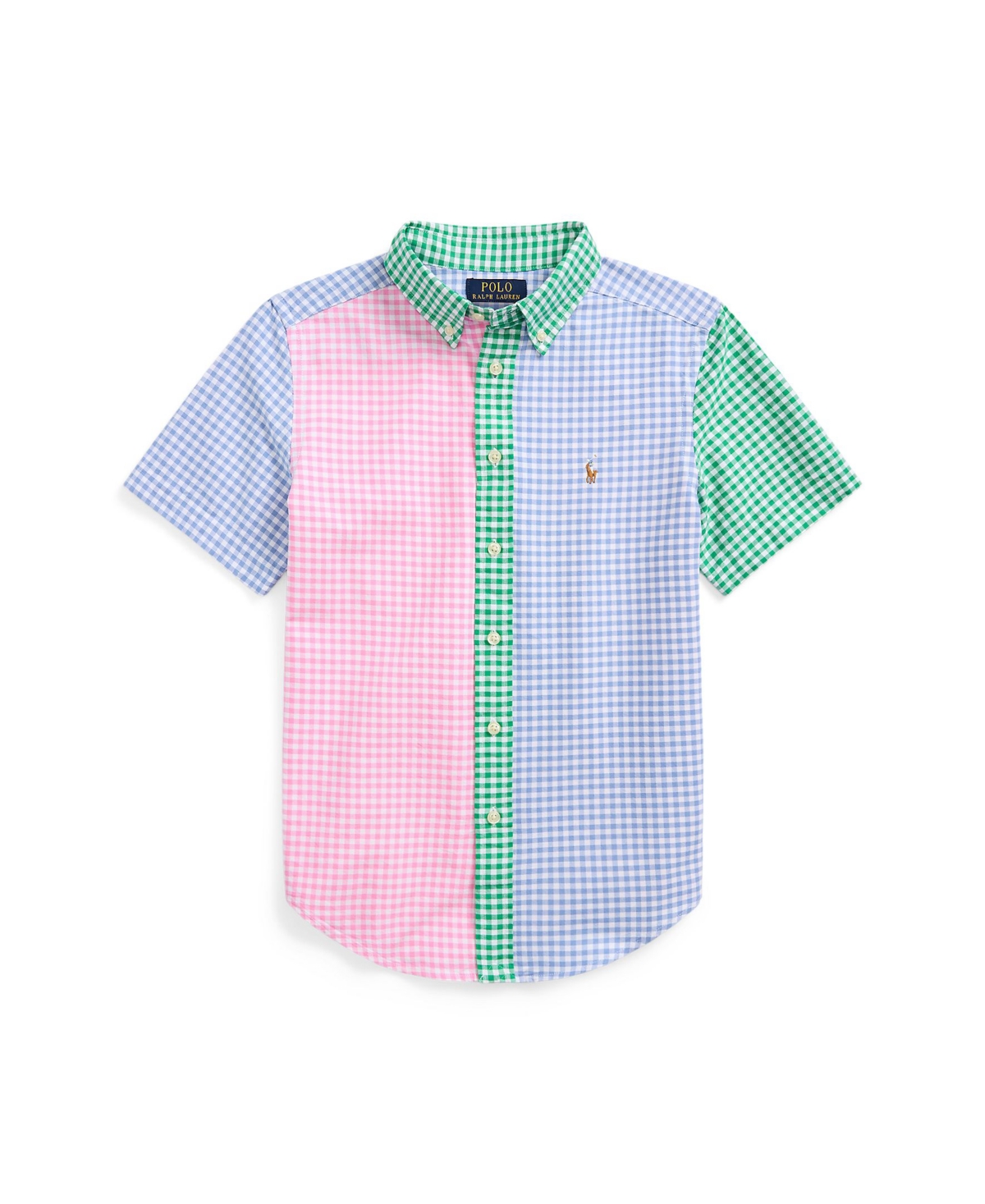 Shop Polo Ralph Lauren Big Boys Gingham Oxford Short Sleeve Fun Shirt In Gingham Funshirt