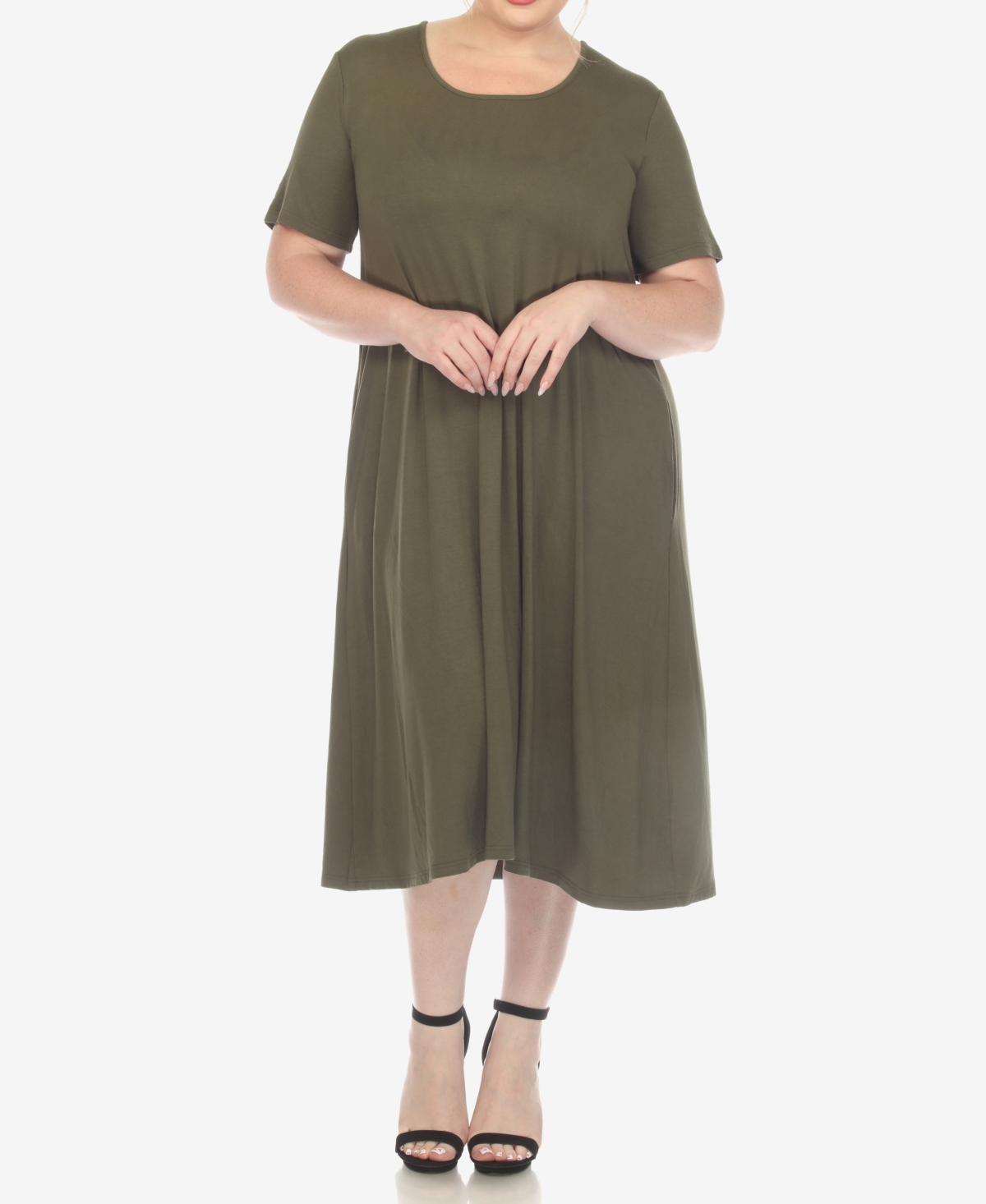 Plus Size Short Sleeve Pocket Swing Midi Dress - Heather Gray