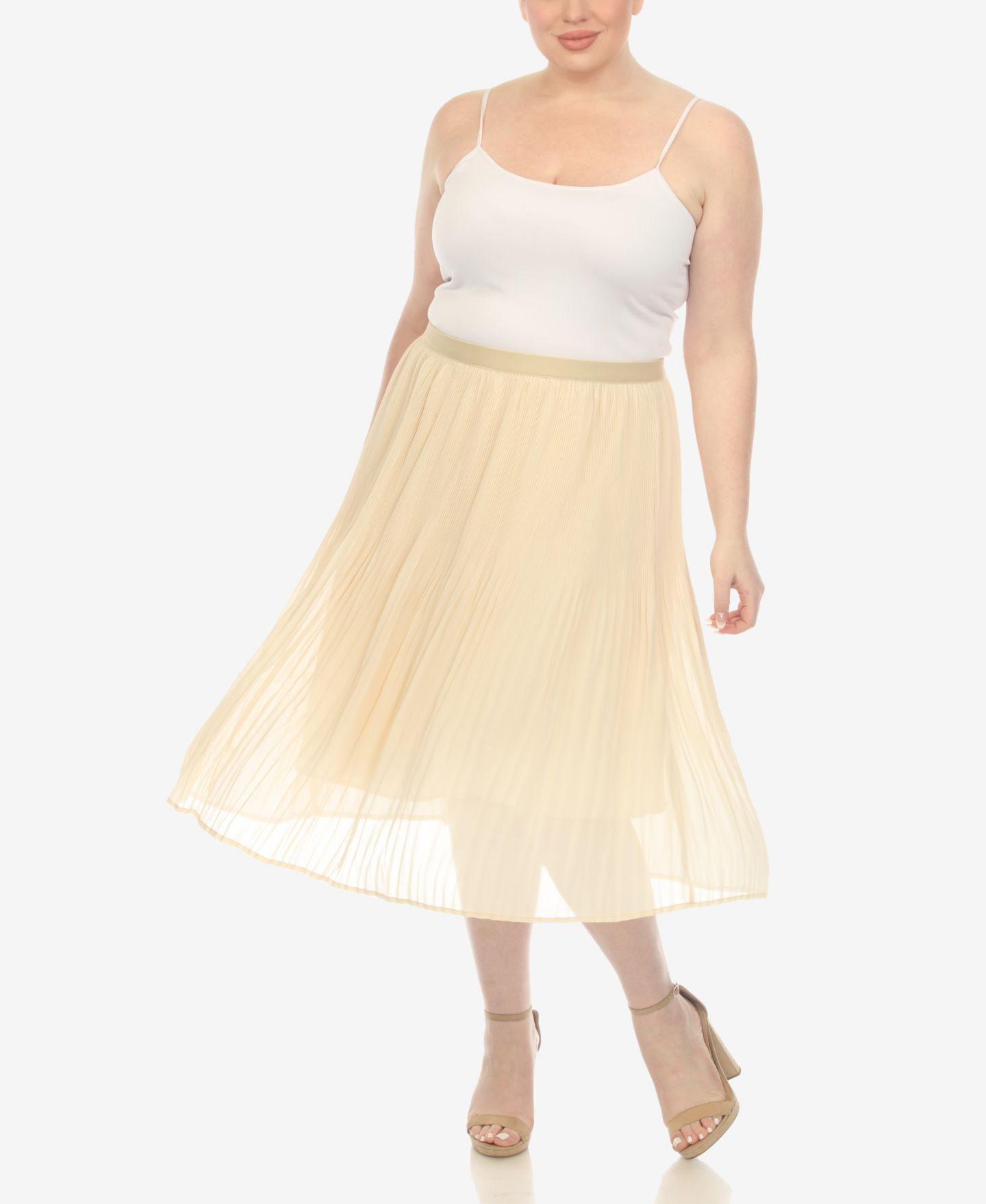 Женская юбка White Mark Plus Size Pleated Chiffon Midi, цвет: Бежевый — фото 4