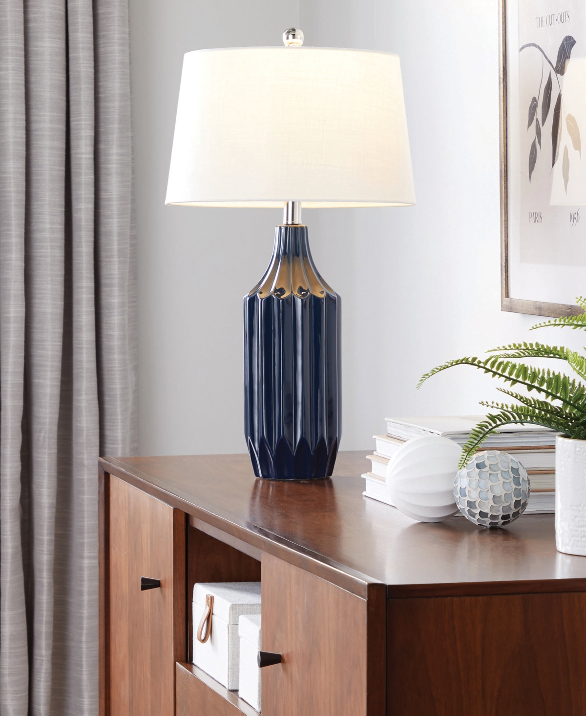 Lumisource Stella 23" Ceramic Table Lamp In Dark Blue,white