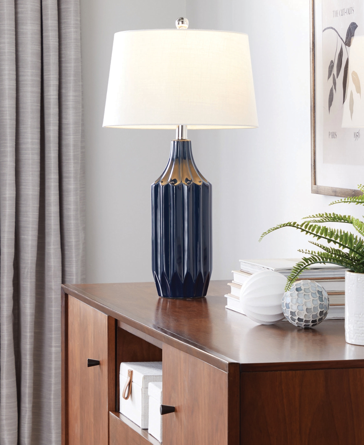 Shop Lumisource Stella 23" Ceramic Table Lamp In Dark Blue,white