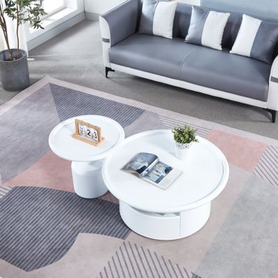 MDF 2 Piece Round Set for Living Room and Bedroom Coffee Table Set