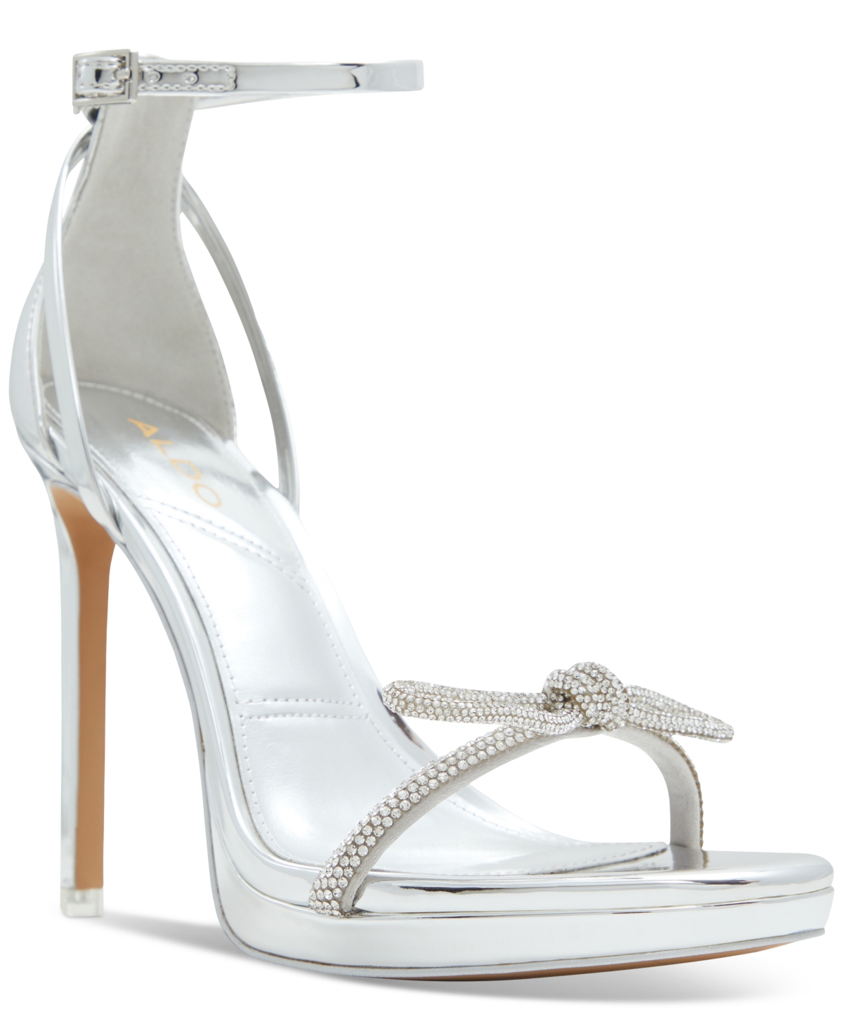 Shop Aldo Women's Serene Bow Ankle-strap Bow Dress Sandals In Silver Mirror