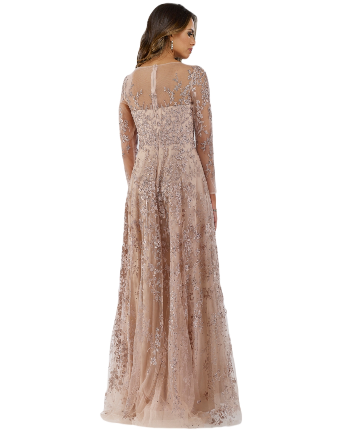 Lara Women's Plus Illusion Neckline A-line Long Sleeves Gown