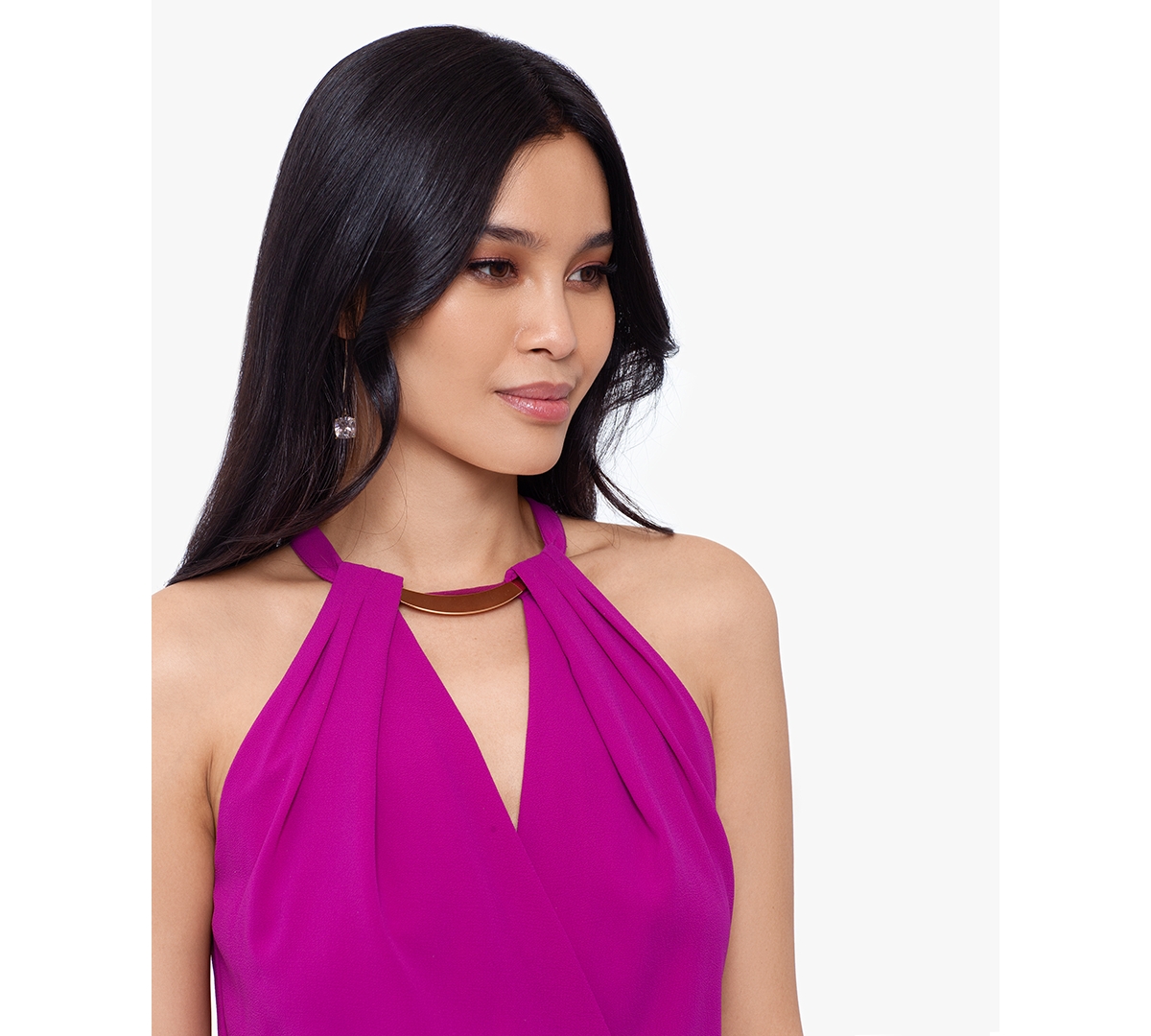 Xscape Women's Crepe Halter-Neck High-Low Midi Dress