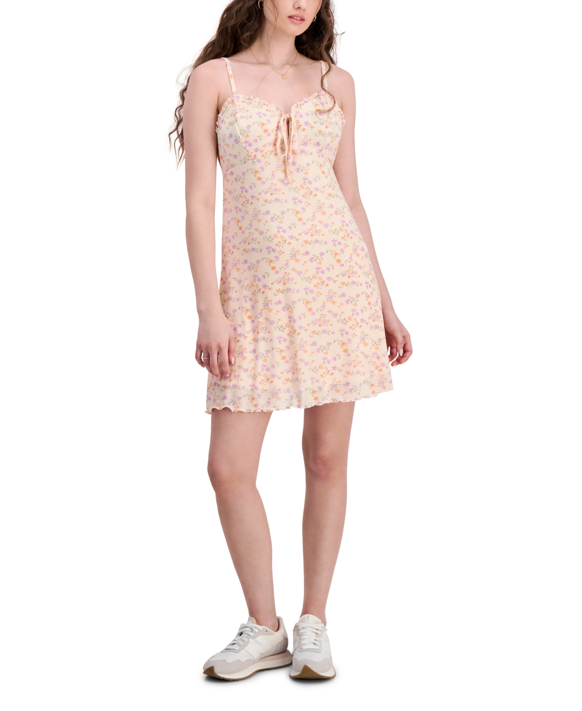Juniors' Mesh Mini Dress - Lilac Floral