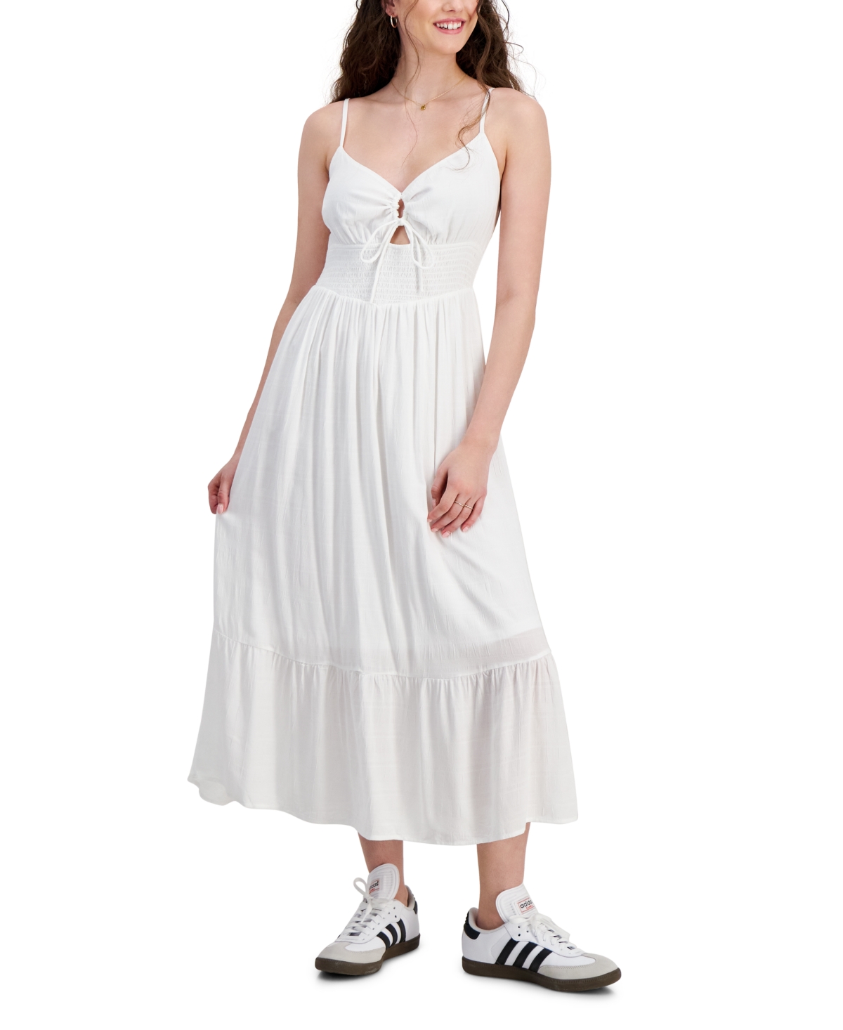 Shop Hippie Rose Juniors' Smocked Midi Dress In Ivory