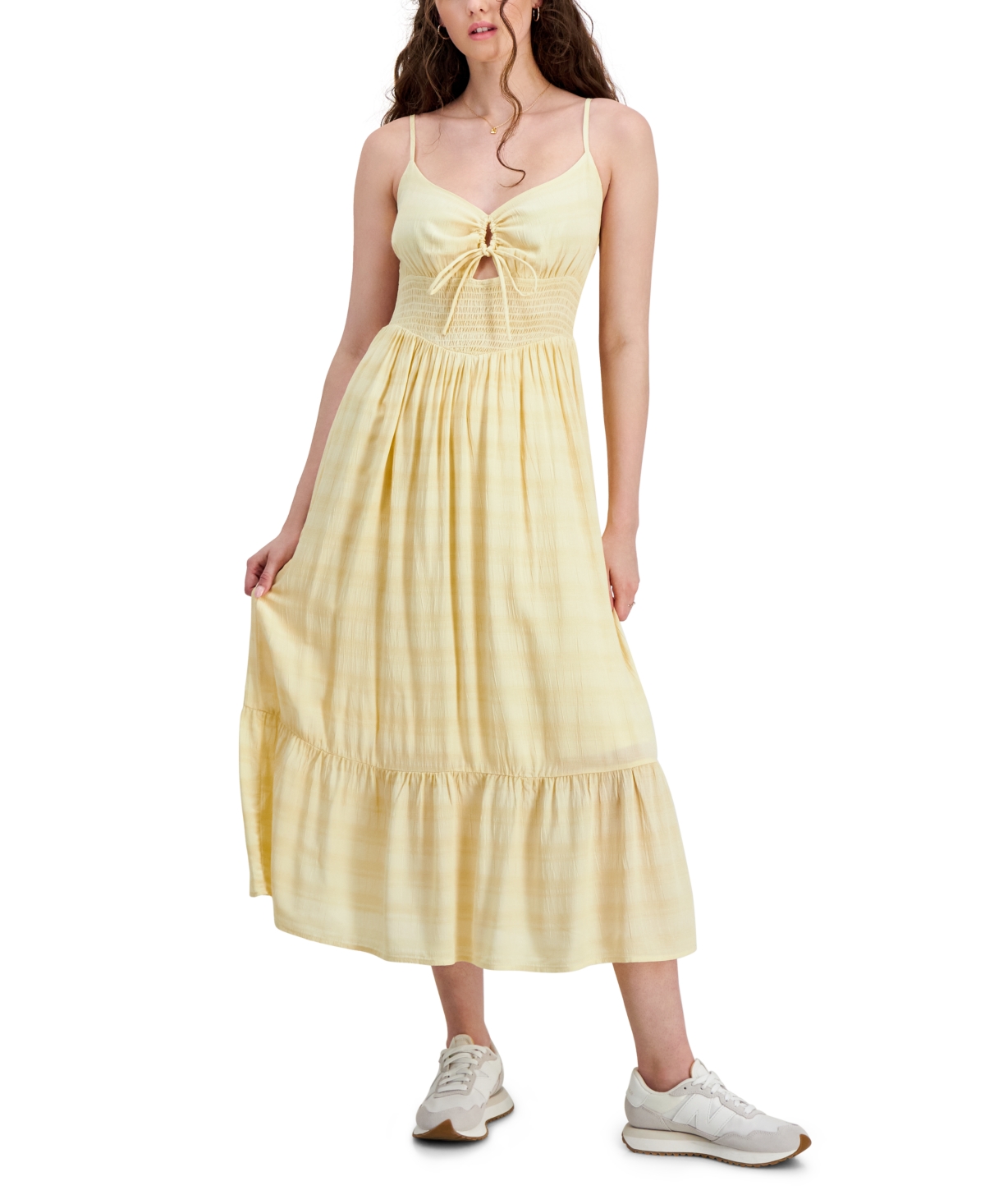Shop Hippie Rose Juniors' Smocked Midi Dress In Butter